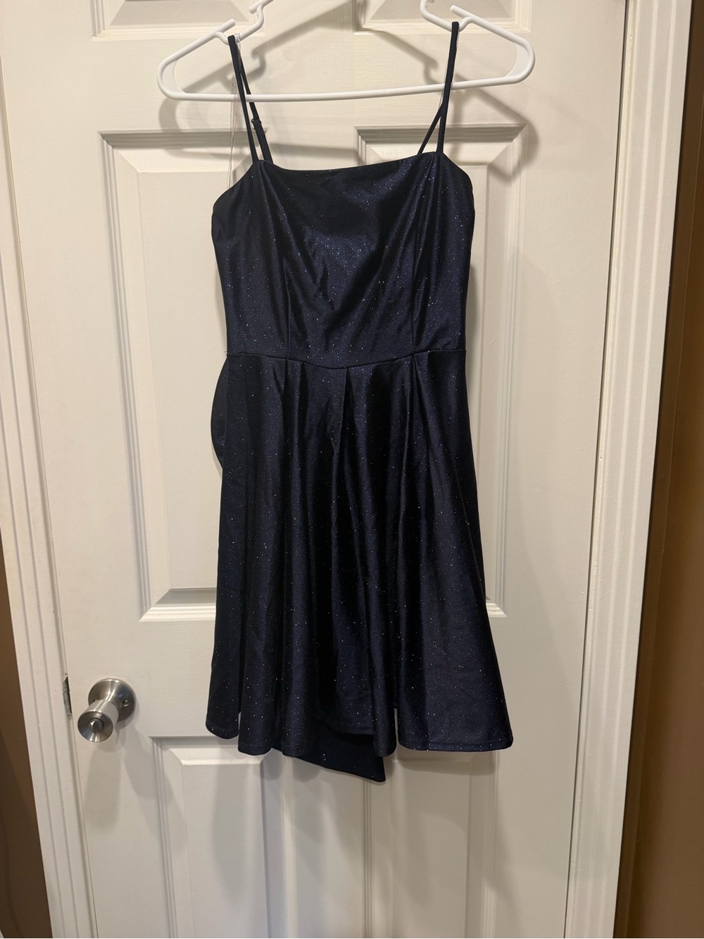Honey & Rosie Navy Blue Glitter Spaghetti Strap Party Homecoming Dress - Size M